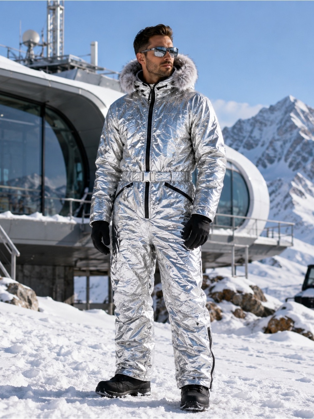 Silver Metallic Insulated Unisex Snow Suit Ski Jumpsuit XXL NWT